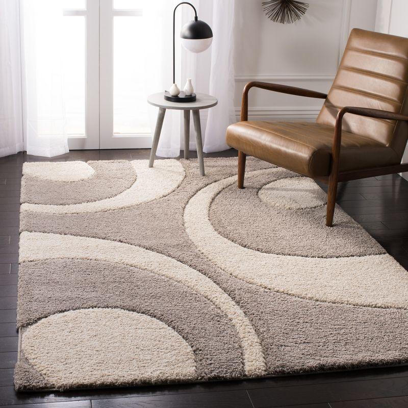 Chic Transitional Gray Shag Rectangular Area Rug, Hand-knotted Synthetic