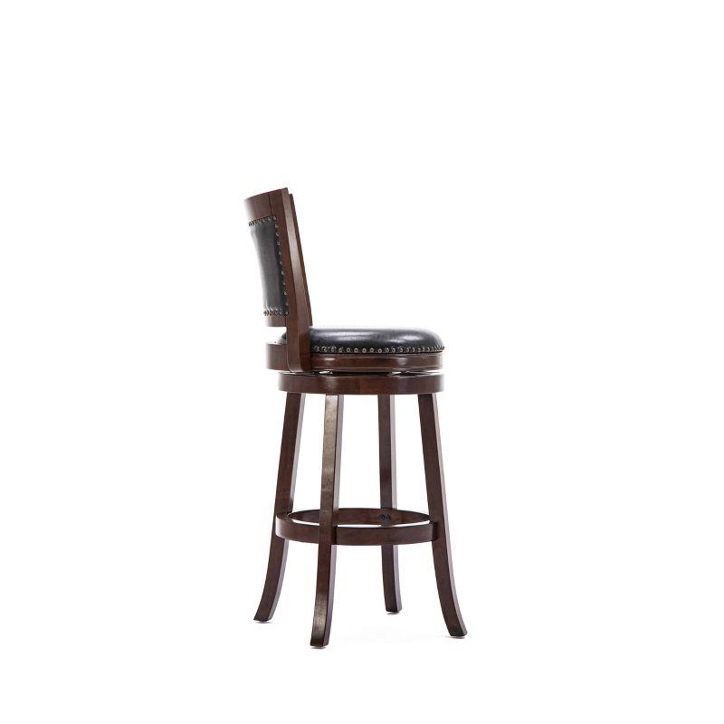 Cappuccino Wood and Leather Swivel Barstool with Nailhead Trim