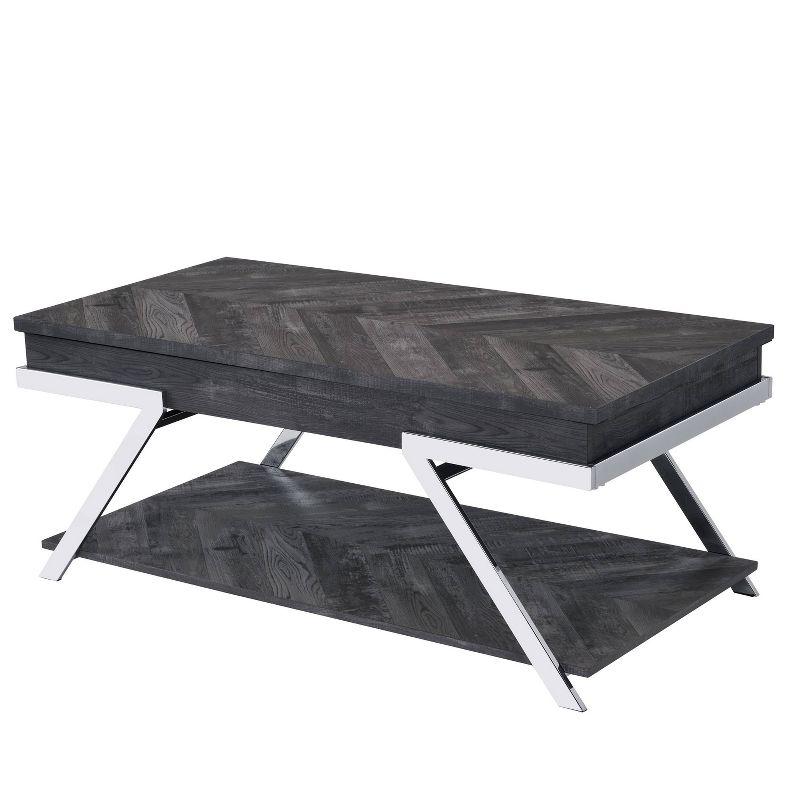 Contemporary Chrome & Dark Gray Rectangular Lift-Top Coffee Table