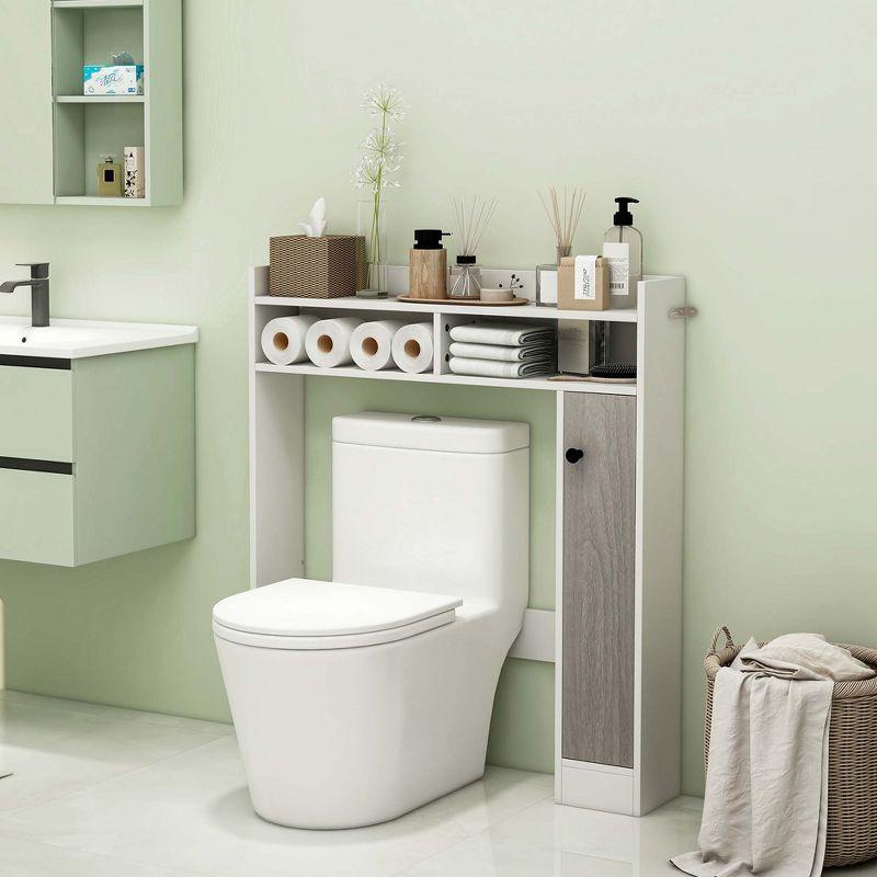 Costway Over the Toilet Bathroom Cabinet Floor Storage Organizer with Adjustable Shelves White