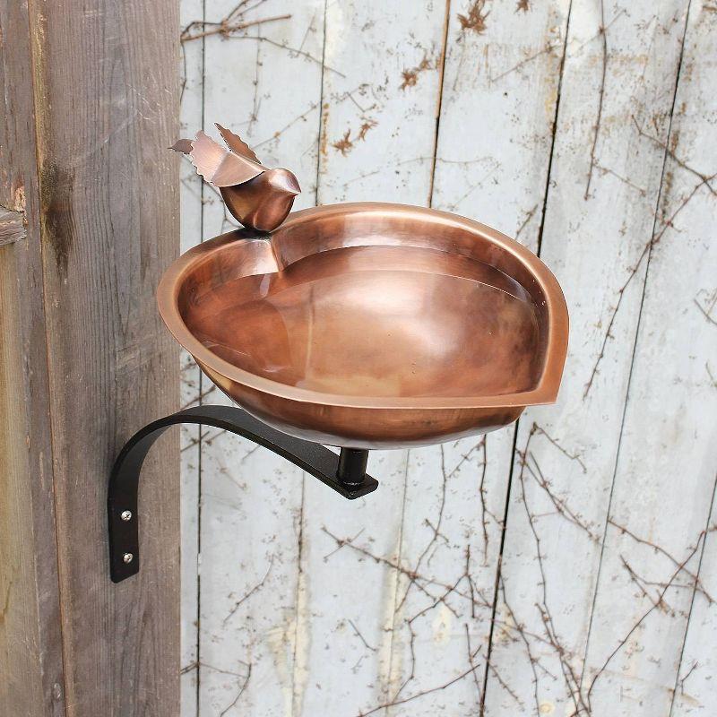 14.7" Antique Copper Heart Shaped Birdbath with Wall Mount Bracket