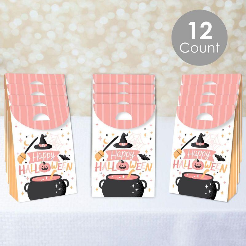 Big Dot of Happiness Pastel Halloween - Pink Pumpkin Party Gift Favor Bags - Party Goodie Boxes - Set of 12