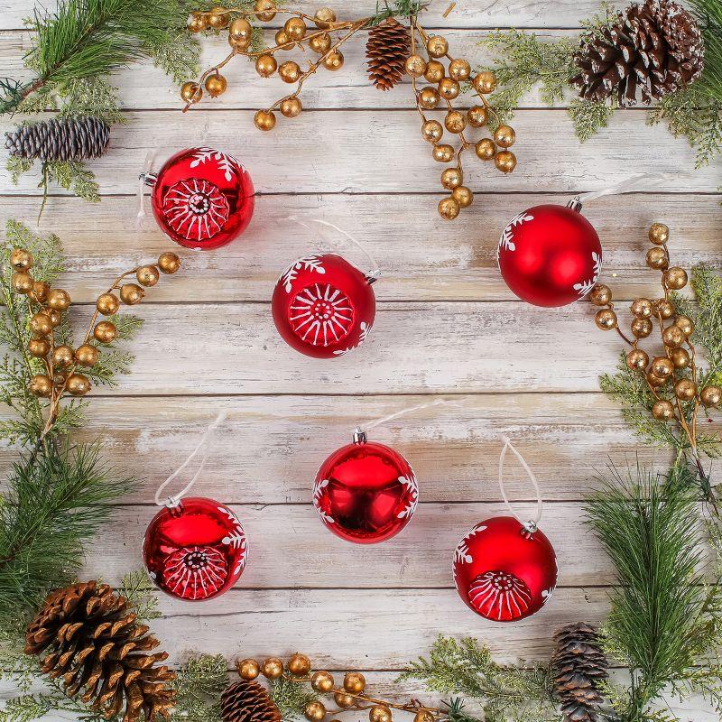 Red and White Shatterproof Plastic Christmas Ornaments Set of 6