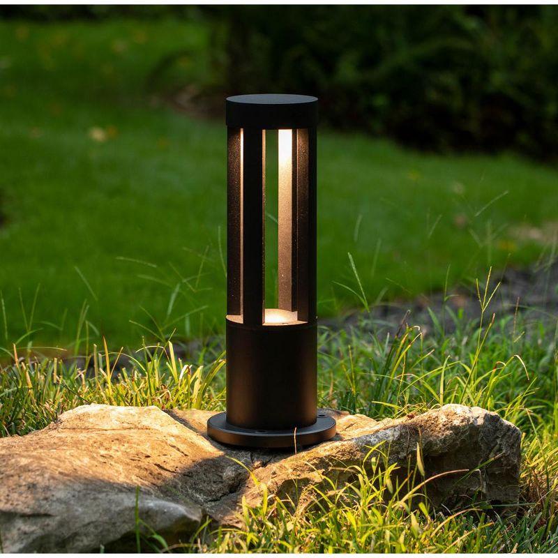 Gardenised Gardenised 15.75-inch Round Led Bollard Path Lights – Durable Decorative Aluminum Wired Landscape Lighting For Walkways, Gardens, Pools, Porches, Driveways, And Surrounding Areas, Black