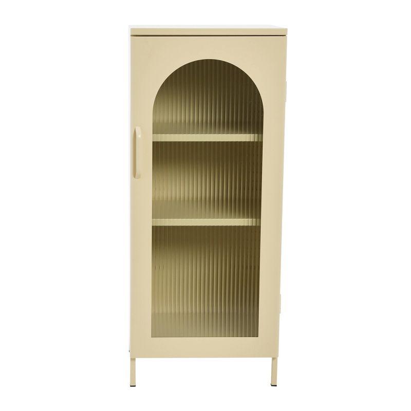 Storied Home Solstice Narrow Metal Accent Cabinet: Arched Glass, Off-White Display Storage