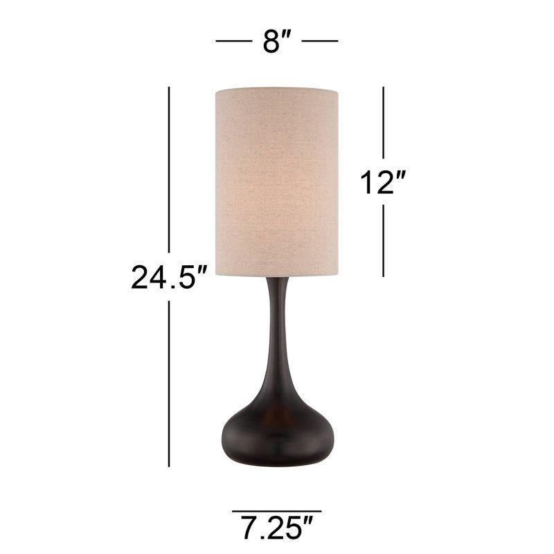 360 Lighting Droplet 24 1/2" High Mid Century Modern Table Lamp Brown Espresso Bronze Finish Metal Single Tan Cylinder Shade Living Room Bedroom