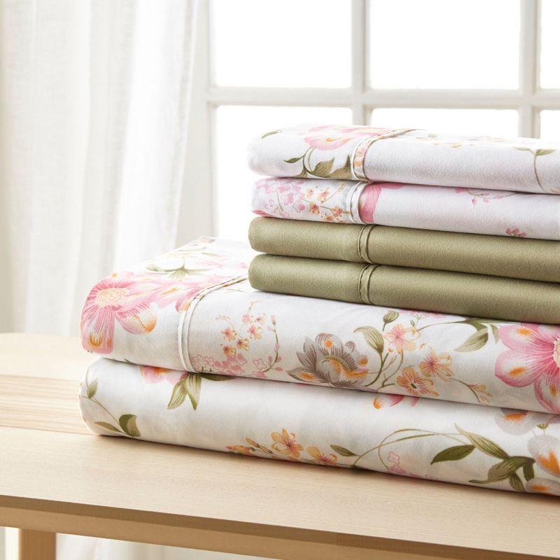 BrylaneHome 6-Pc Traditional Floral Sheet Set - Full, Pink Green Floral