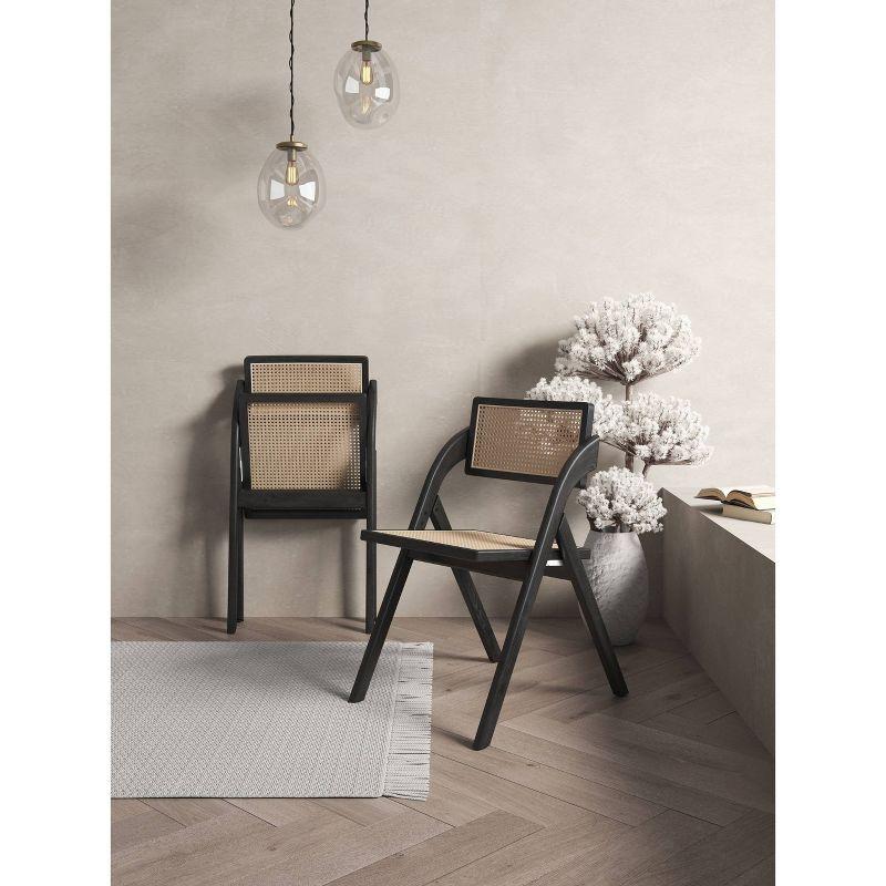 Sleek Black and Natural Cane Folding Side Chair Set