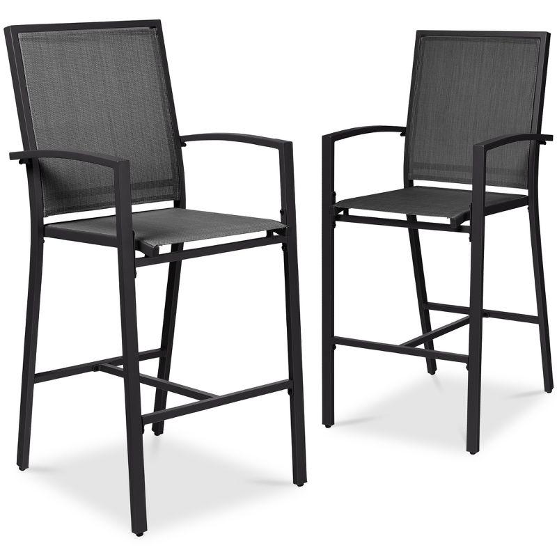 Best Choice Products Outdoor Barstools Set of 2, Bar Height Patio Chairs w/ All-Weather Mesh - Black/Black