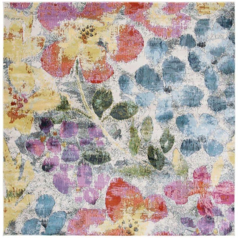 Lillian LLN360 Power Loomed Area Rug - Blue/Yellow - 6'7"x6'7" - Safavieh