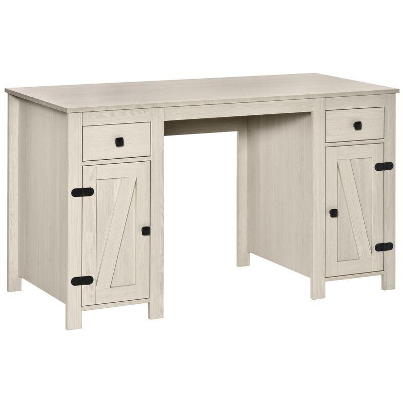HOMCOM Farm Style Home Office Computer Desk with 2 Drawers, 2 Cabinets with Metal Accent Hardware, Cream White