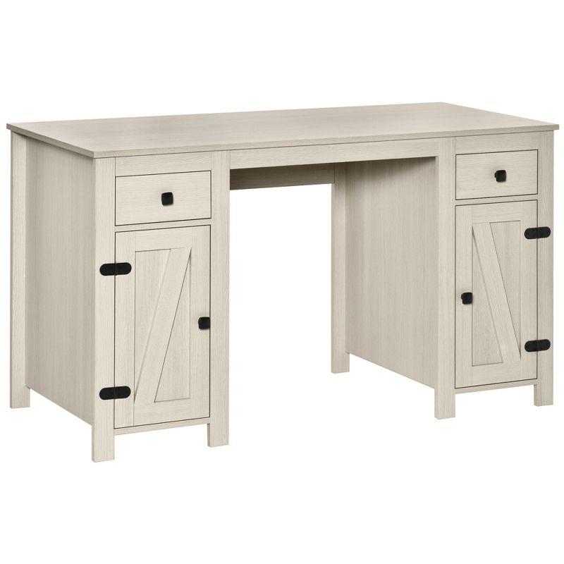 White Wood Writing Desk with Drawer and Filing Cabinet