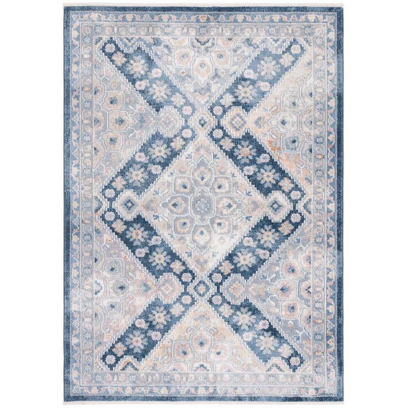 Blair Gray and Navy Washable Synthetic Area Rug