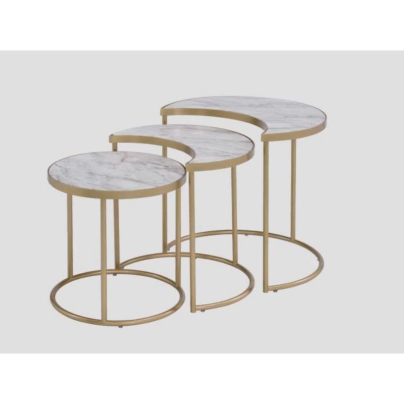 Acme Furniture 24" Anpay Accent Table Set Faux Marble/Gold: Elegant Nesting Side Tables, No Tools Required