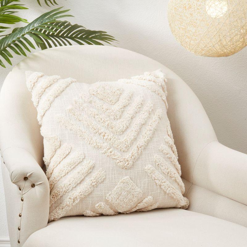 Saro Lifestyle Chic Geometric Tufted Throw Pillow Cover, Beige, 20"x20"