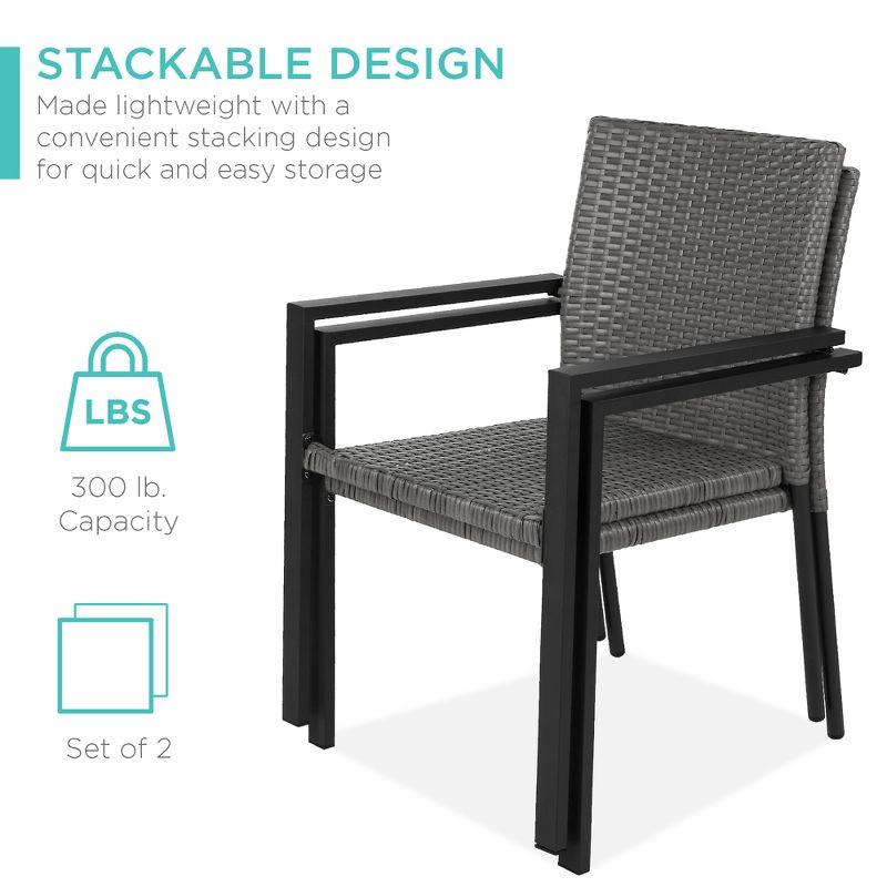 Best Choice Products Set of 2 Wicker Chairs, Stackable Outdoor Dining Furniture w/ Armrests