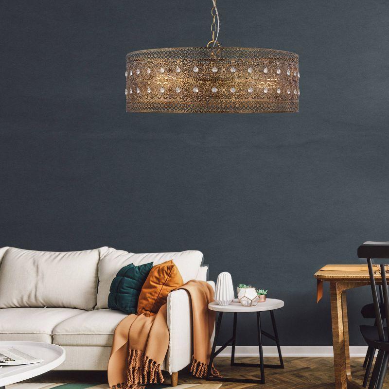 23.5" 3-Light Bryar Chandelier Brass/Crystal - River of Goods: UL Listed, Adjustable Height, Metal & Crystal Drum