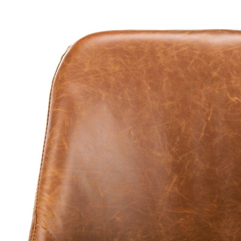 Lulu Transitional Parsons Side Chair in Brown Faux Leather with Gold Legs