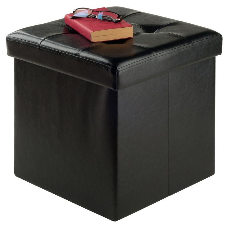 Ashford 15" Black Faux Leather Square Storage Ottoman