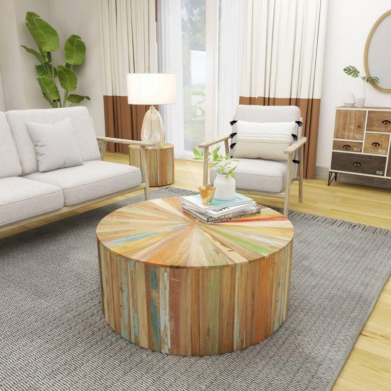 Round Reclaimed Wood Outdoor Coffee Table with Storage