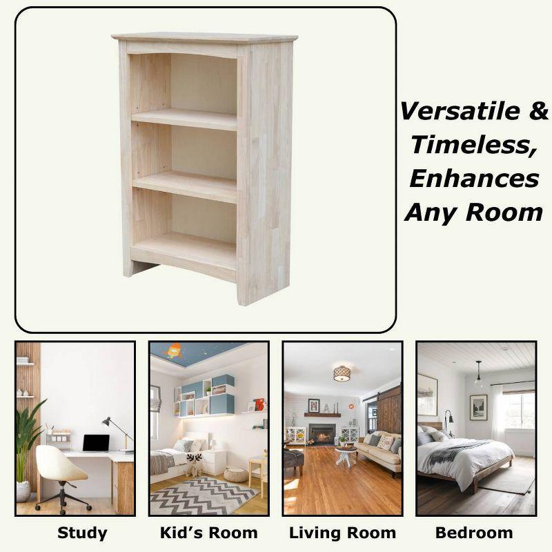 36"x24" Shaker Bookcase Unfinished - International Concepts: Rubberwood Material, 3 Fixed Shelves, Enclosed Back