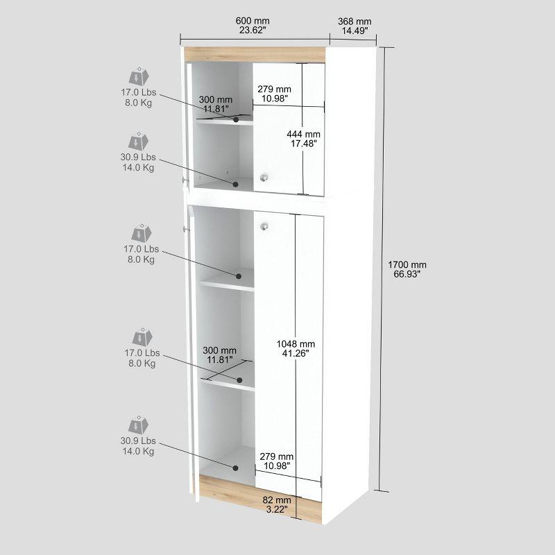 4 Doors Kitchen Storage Cabinet White/Oak - Inval: Modern Pantry with Adjustable Shelves