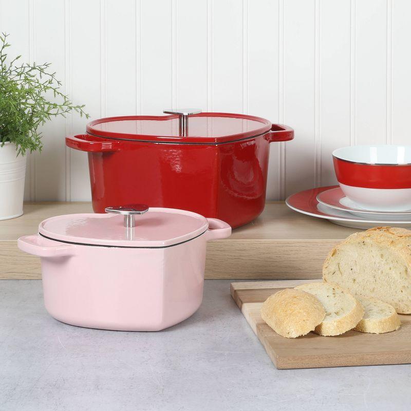 Martha Stewart Heart Shaped 2qt Dutch Oven Pink: Enamel Surface, Oven-Safe, Gas & Electric Compatible, 9.5 lbs