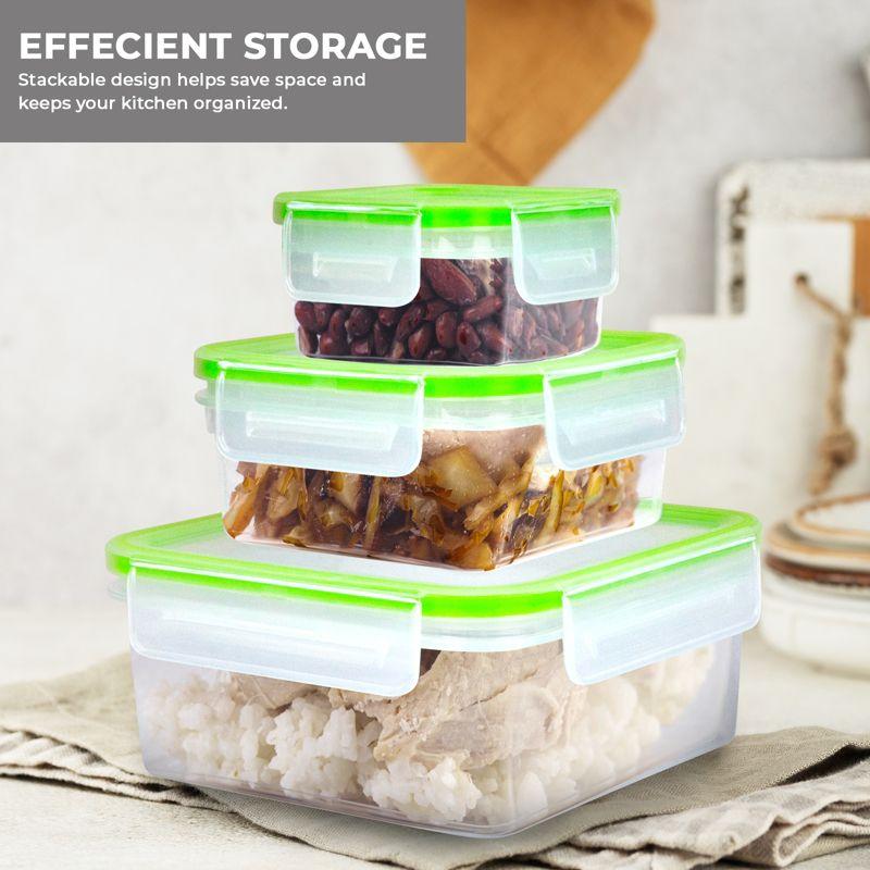 6-Piece Square Food Storage Container Set Click-and-Lock Lids BPA-Free Microwave Freezer Dishwasher Safe