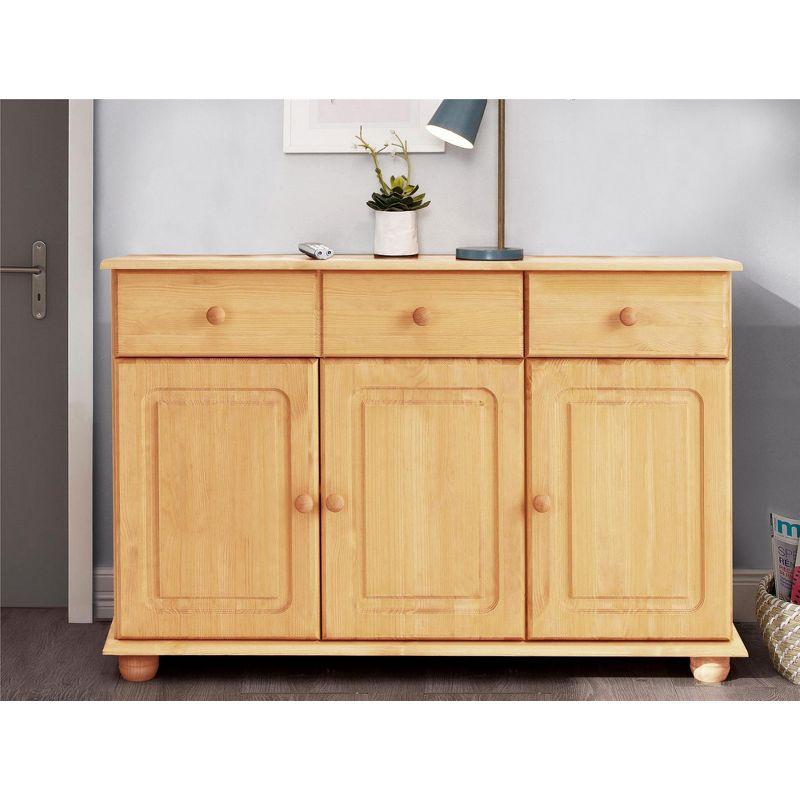 RealRooms Chester Sideboard with 3 Drawers and 2 Cabinets, Stained Brown