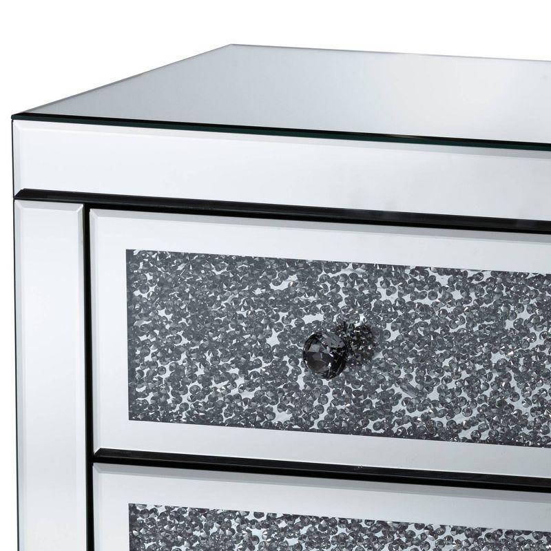 Elegant Ralston Mirrored 3-Drawer Nightstand with Crystal Accents