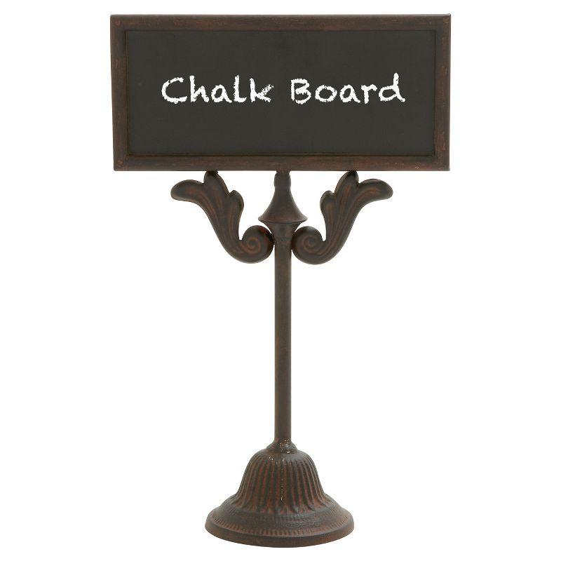 Rustic Brown Iron Chalkboard Stand with Pedestal Base