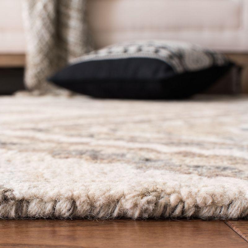 Ivory and Taupe Geometric Wool Runner Rug with Fringe