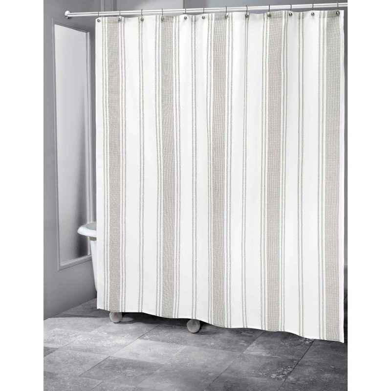 Kyoto Tan and White Geometric Polyester Shower Curtain with Liner