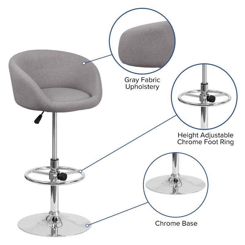 Merrick Lane Bucket Seat Bar and Dining Stool Modern Gray Fabric Stool with 360 Swivel, Adjustable Height and Chrome Footrest