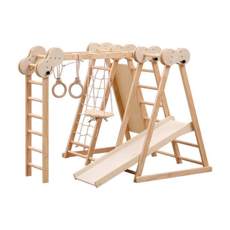 Natural Pine Wood Indoor Climber with Slide and Swings