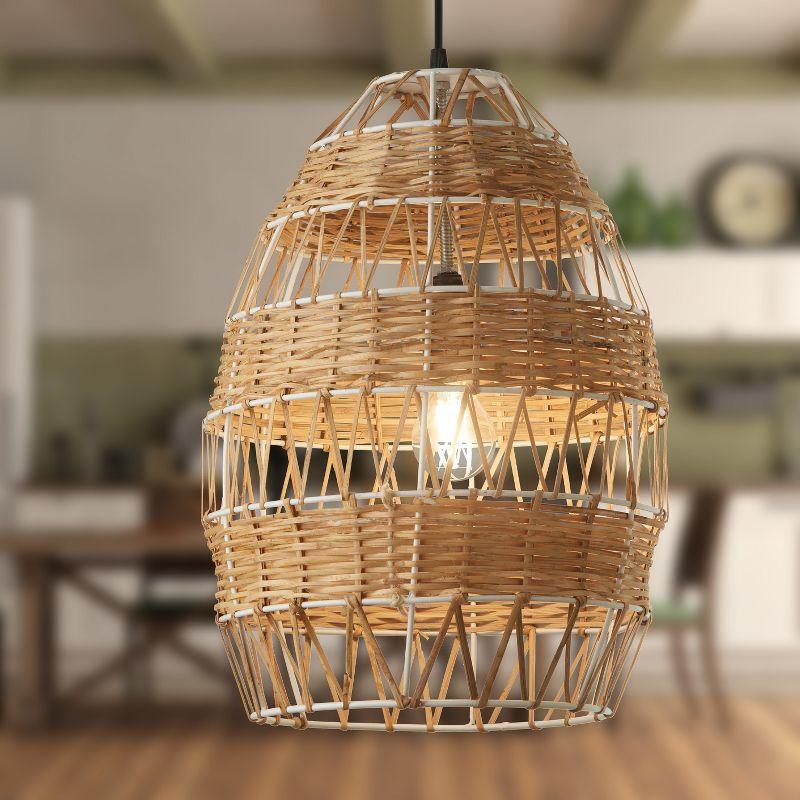 12.75" Alyssa Rattan and Metal Pendant Ceiling Light - River of Goods: UL Listed, Adjustable Height, Dome-Shaped Shade