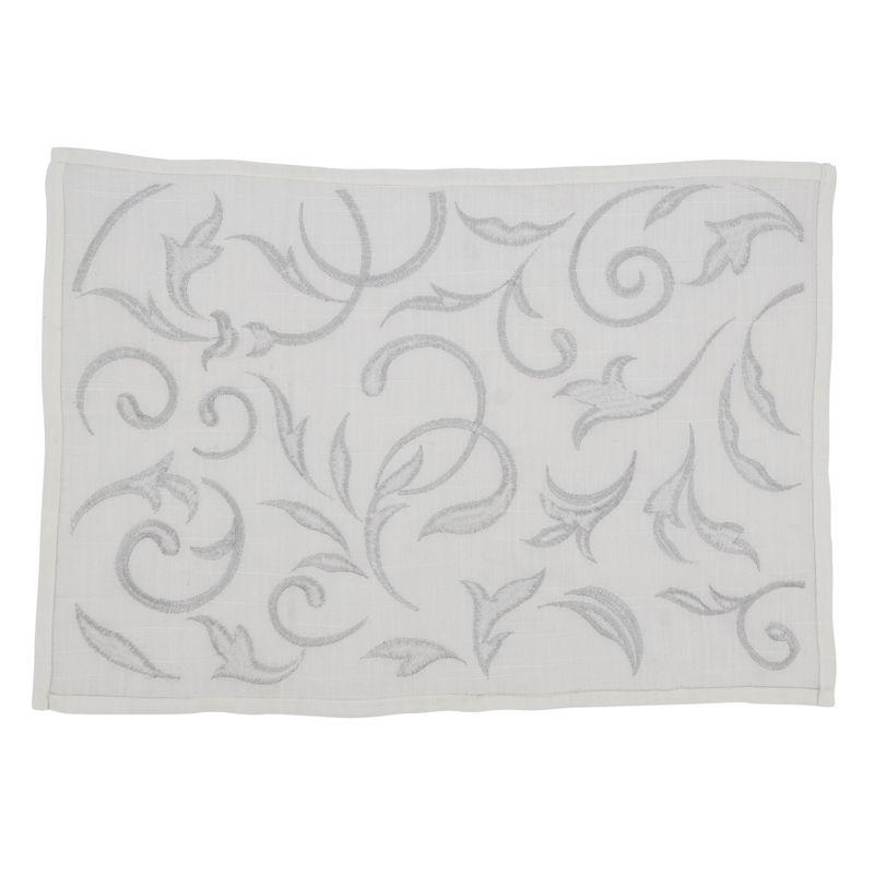 Silver Botanical Embroidered Fabric Rectangle Placemats, Set of 4