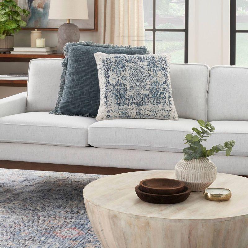 20"x20" Oversize Nicole Curtis Vintage Medallion Indoor Square Throw Pillow Ivory/Navy - Nicole Curtis: Handmade, 100% Cotton, Zipper Closure