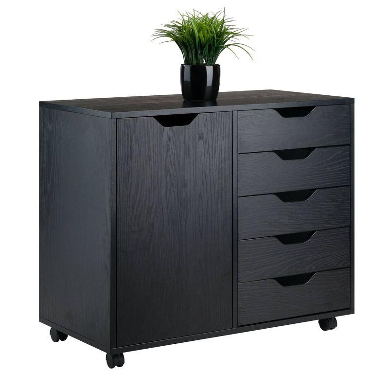 Halifax Cabinet with 5 Drawer & 1 Side Cabinet Black - Winsome: Mobile Storage Unit, Composite Wood, Modern Design