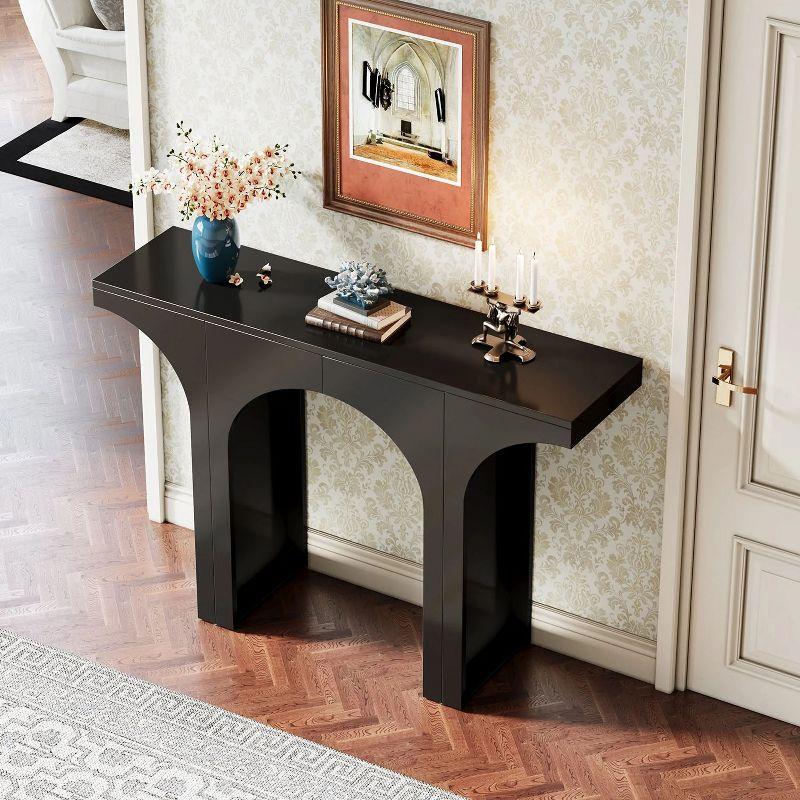 Black Wood 47-Inch Console Table with Arched Base