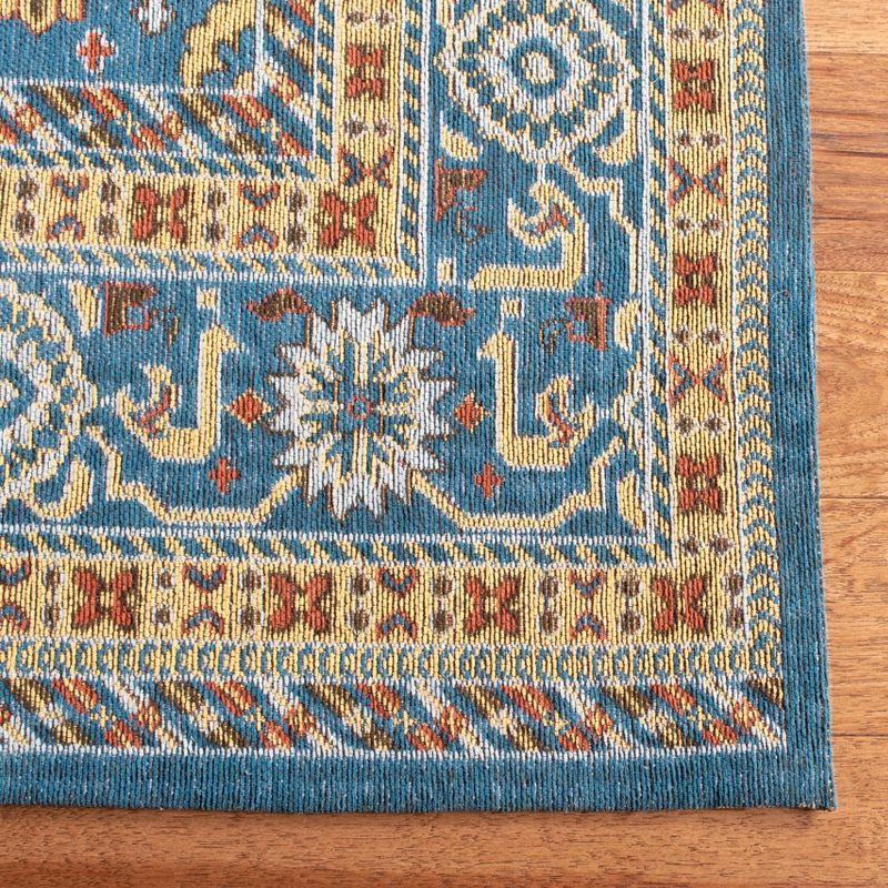 Elegant Vintage Blue & Gold 8' x 10' Flat Woven Cotton Rug