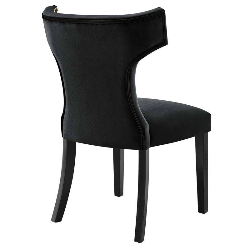 Set of 2 Curve Performance Velvet Dining Chairs Black - Modway: Rubberwood Frame, Armless, Spot Clean
