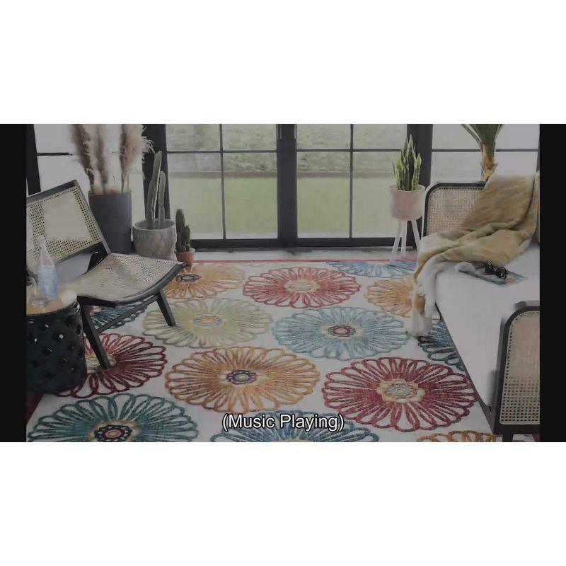 Blue Floral Synthetic Rectangular 4' x 6' Non-slip Area Rug