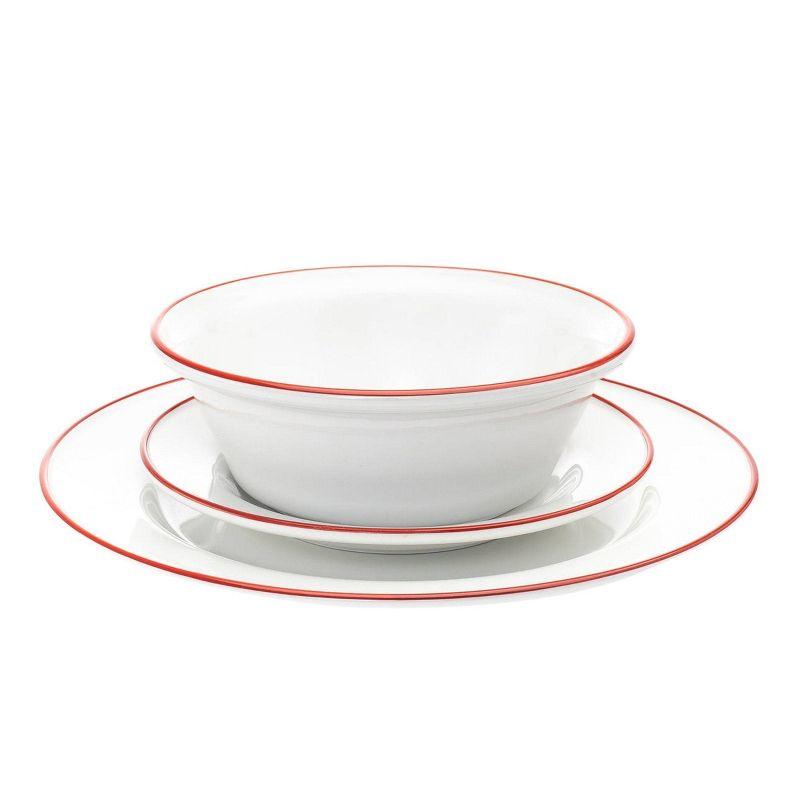 Godinger Silver 16pc Porcelain Bistro Dinnerware Set Red Rim: Dishwasher & Microwave Safe, Service for 4, Solid Pattern