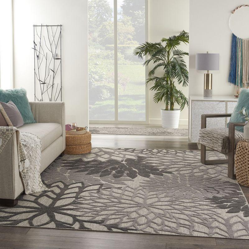 Nourison Aloha Floral Bloom Flatweave High-Low Indoor Outdoor Area Rug Silver Grey 7' x 10'