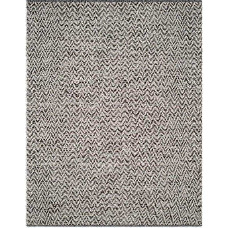 Ivory and Dark Grey Handwoven Cotton Area Rug, 8' x 10'