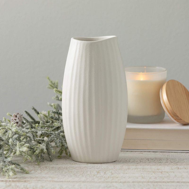 Sullivans 9" Modern White Ribbed Vase