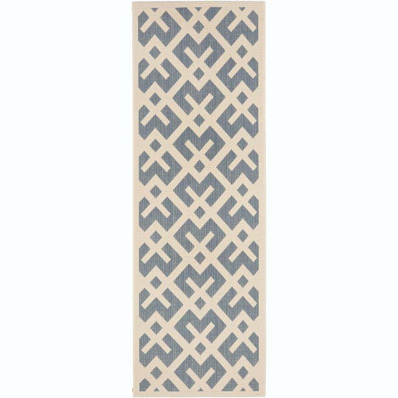 Blue/Bone Synthetic Flat Woven Reversible Runner Rug, 2'3" x 12'