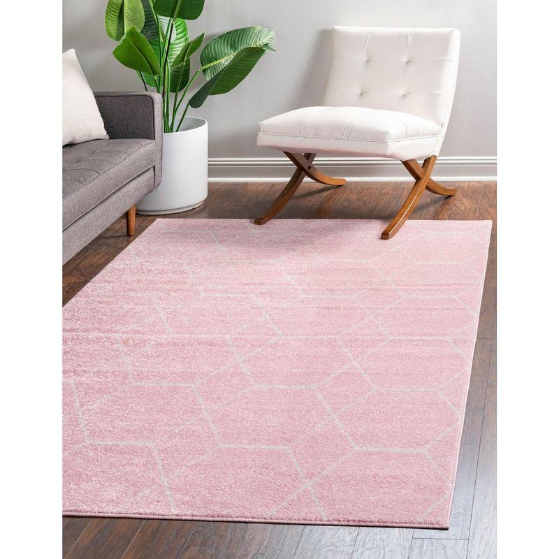 Soft Pink Geometric Trellis 8' x 10' Easy-Care Area Rug