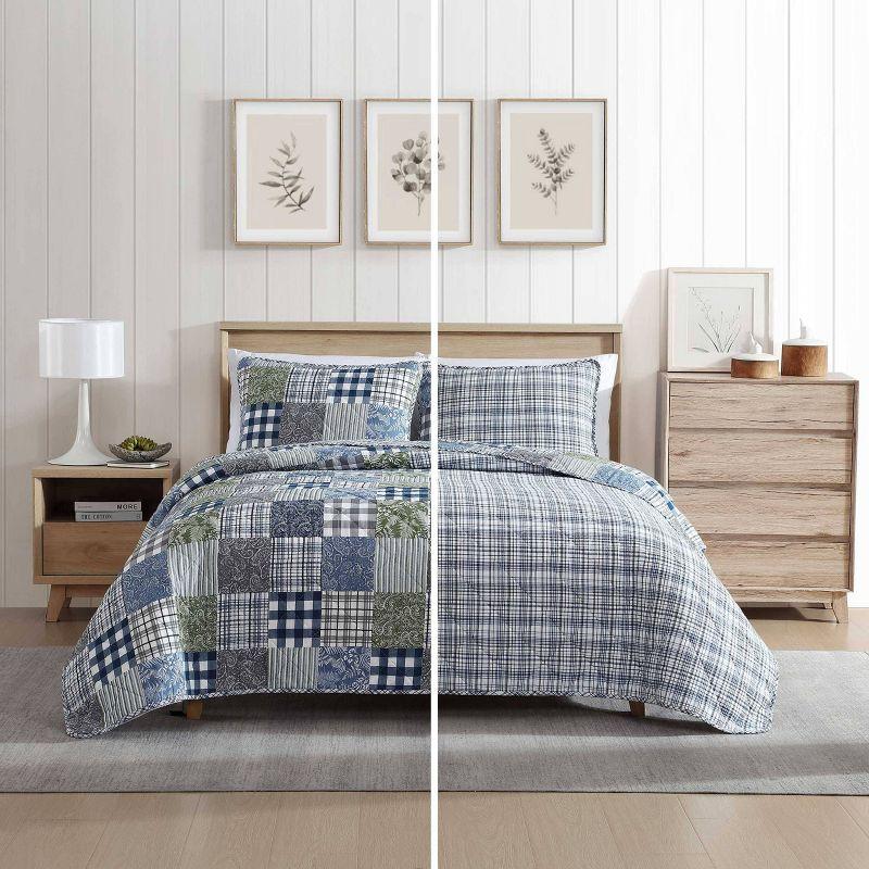 Eddie Bauer Cozy Plaid Patchwork 100% Cotton Quilt Set Blue